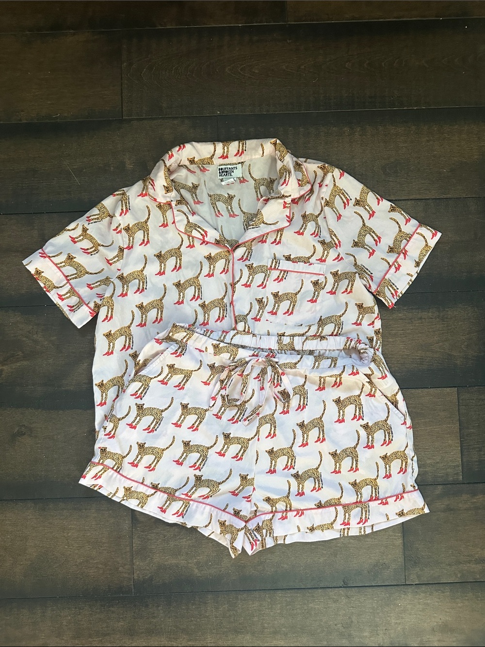 Bouffants & Broken Hearts Pink Leopard-Print Short Pajama Set